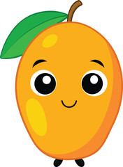 Cute cartoon mango character with cheerful expression and simple design style