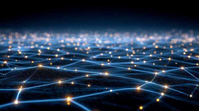 Abstract network connection structure with glowing nodes for technology concept