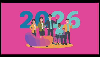 Diverse business team celebrating 2026 success illustrating inclusion diversity and future goals