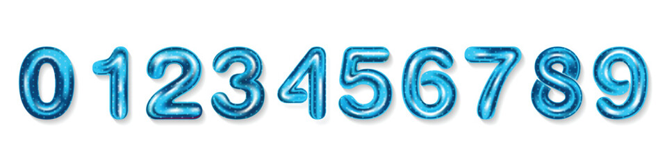 3D Blue Polka Dot Number Balloons 0–9 Set Isolated on White for Birthday Party or Celebration Design
