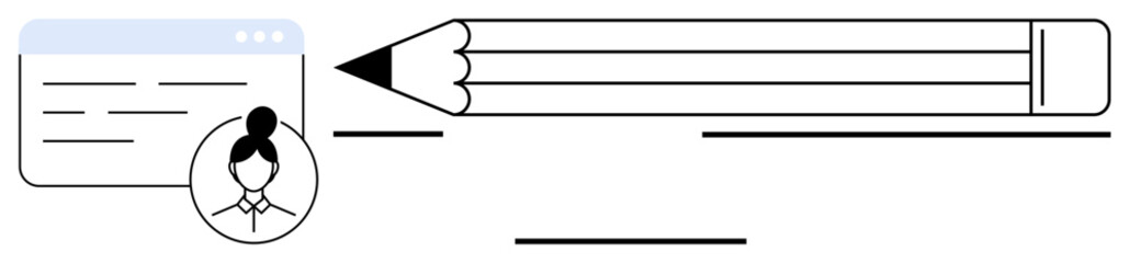 Obraz premium User profile image, text lines, and a pencil symbolizing creative writing, editing, or content creation. Ideal for identity management, writing, editing, blogging communication education digital