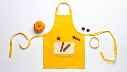 Polka Dot Kitchen Apron with Pumpkin and Cinnamon 