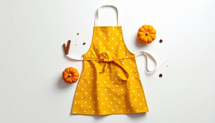 Polka Dot Kitchen Apron with Pumpkin and Cinnamon 