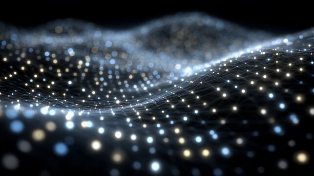 Abstract wave network background with glowing nodes representing technology concept