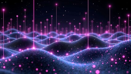 Abstract digital landscape with glowing pink data connections