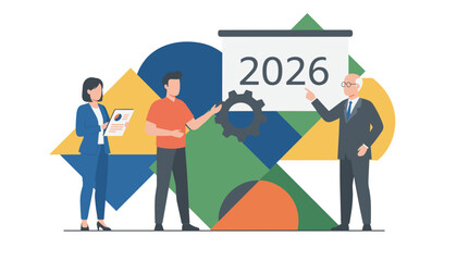 Business team analyzing data and planning strategy for the 2026 fiscal year