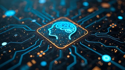 Artificial intelligence brain concept on glowing circuit board