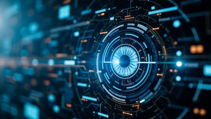 Artificial intelligence eye scanning futuristic digital network