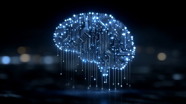 Artificial intelligence brain concept with glowing circuit board design illustration