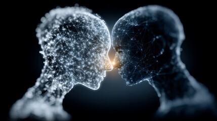 Artificial intelligence interaction creating a neural network between humanoids face to face