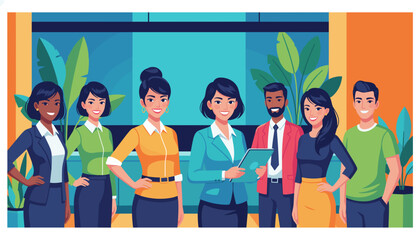 Diverse team of professionals smiling in a modern office Partnership teamwork and business success