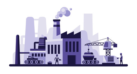 Manufacturing factory with workers and heavy machinery Flat industrial production illustration