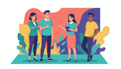 Diverse team collaborates happily in a vibrant modern business setting Success and communication