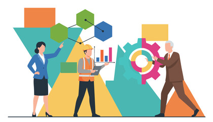 Professionals collaborating on business strategy data analysis engineering and process optimization