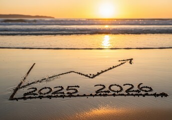 2026: Financial Growth Graph Drawn in the Beach Sand