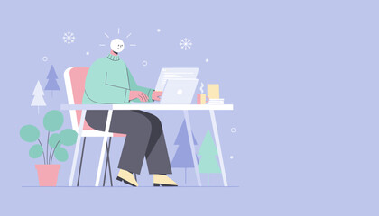 Person working on laptop with a bright idea in a cozy winter remote work setting
