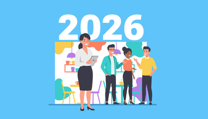 Business team meeting planning 2026 strategy goals and corporate success