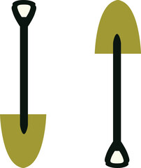 Illustration of two shovels with black handles and different shovel shapes