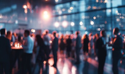 Blurred shot of business people at party in office center, Generative AI. High quality