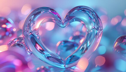 Kształt serca wykonany ze szkła w kolorach różowych i niebieskich