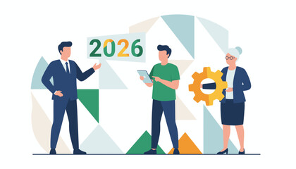 Business team preparing for year 2026 Future planning strategy technology and growth concept