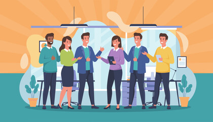 Successful business team collaborating happily in a modern office Positive teamwork concept