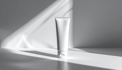 Minimalist Mockup of White Cream Tube with Natural Light Shadows for Product Display