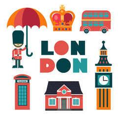 set of vector cartoon London icons