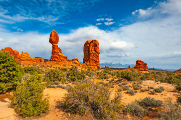 Arches National Park, USA -  a wonderland with its red-rock formations,  stone arches, giant rocks, pinnacles and trails