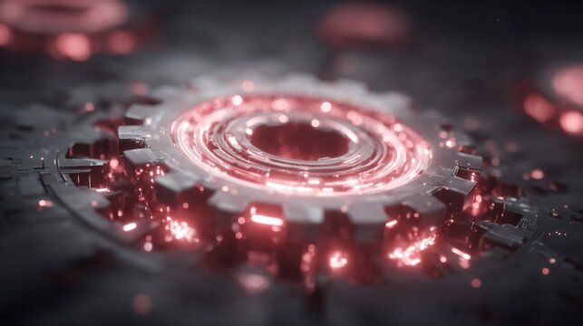 Technological Gears with Red Illumination Showcase Innovation and Engineering Concept