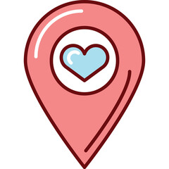 Pink Location Pin Icon With A Light Blue Heart Inside A White Circle On Transparent Background Simple Vector Graphic