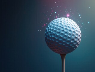 Golf ball sparkling on tee with magic