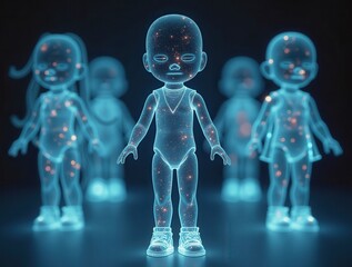 Children holograms representing artificial intelligence learning technology