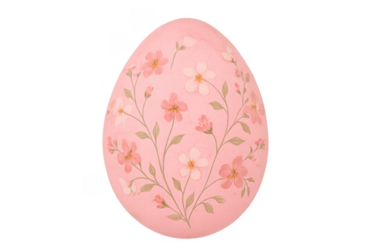 Pink easter egg with floral decoration on transparent