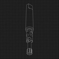 Mechanical engineering drawings. Tap tools, borer. Technical Design. Cover. Blueprint. Step Cutting Tool with Countersinking Function. Technical 3D Vector Illustration