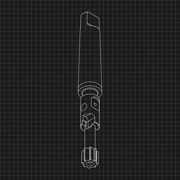Mechanical engineering drawings. Tap tools, borer. Technical Design. Cover. Blueprint. Step Cutting Tool with Countersinking Function. Technical 3D Vector Illustration