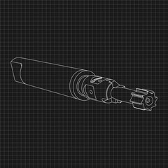 Mechanical engineering drawings. Tap tools, borer. Technical Design. Cover. Blueprint. Step Cutting Tool with Countersinking Function. Technical 3D Vector Illustration