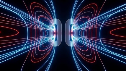 Futuristic neon light trails creating dynamic flowing patterns perfect for technology presentations and modern abstract backgrounds with electric blue and vibrant red hues - Powered by Adobe