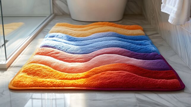Colorful Striped Bath Mat in Modern Bathroom