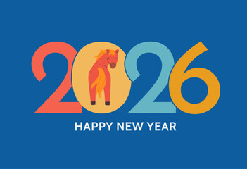 Happy New Year 2026 horse greeting card vector illustration. Chinese zodiac celebration background