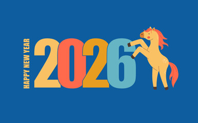 Happy New Year of the horse 2026 greeting card vector illustration.