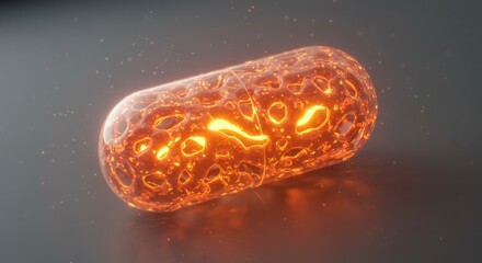 A glowing porous capsule with an orange molten interior