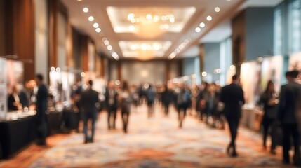 Industry Conference Blur: An industry conference with professionals and exhibitors, blurred to highlight sector-specific insights and networking opportunities. High quality