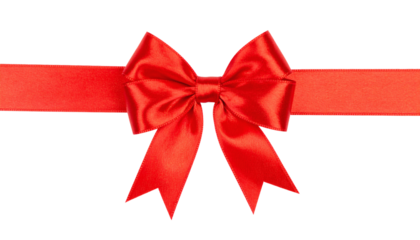 Elegant satin red ribbon bow perfect for festive gift wrapping, celebrations, and premium product packaging designs