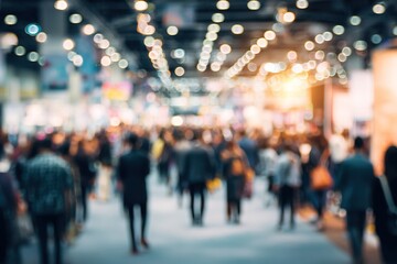 Abstract blurred people at exhibition hall of expo event trade show. Business convention show or job fair. Business concept background. High quality