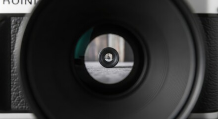 Alphabet letter O through camera lens shows abstract geometry. Alphabet letter O shows circle through lens as a minimalist art form.