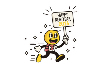 New year 2026 banner. Character holding 2026 sign. Happy new year background vector illustration