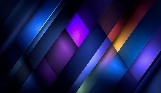 Colorful abstract design with blue, purple, and orange stripes. The design is made up of squares and rectangles - Powered by Adobe