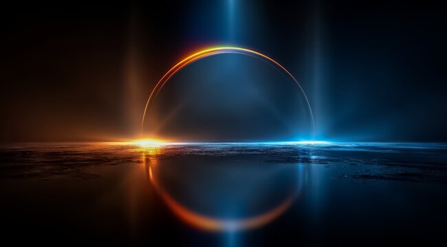 Glowing blue and orange circle with a bright blue light in the center