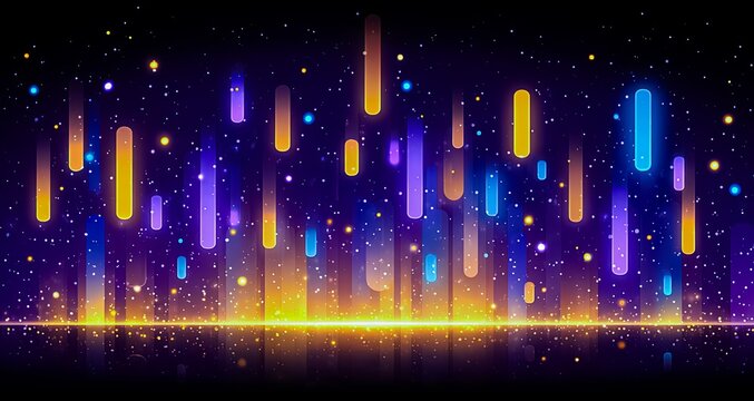 Colorful, starry sky with a purple background. The stars are in different colors and sizes